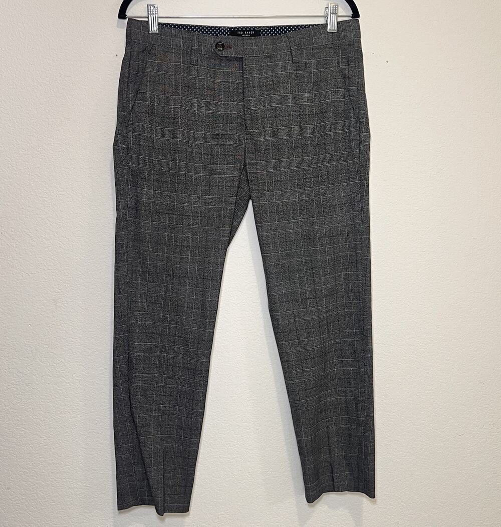 Ted Baker Dress Pants Mens Size 32R /26” Inseam Gray Glen Plaid Trousers HEMMED